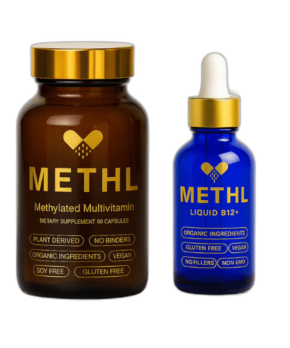 METHL Methylated Multivitamin and Liquid B12+ bottles